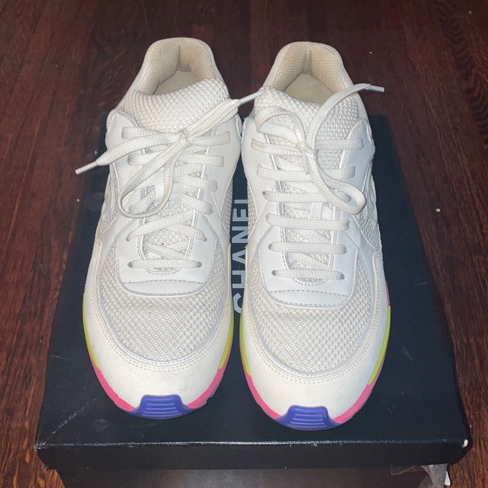 White Chanel trainers